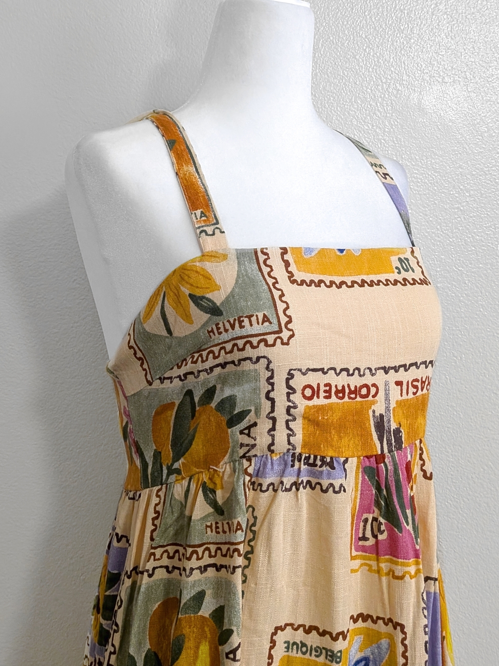 NWT Anthropologie Paper Heart Cream Boho Stamp Summer Linen Maxi Dress | Size L - Picture 4 of 7